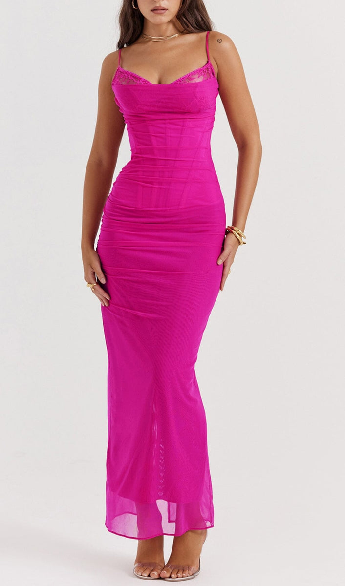 Fuchsia Corset Maxi Dress Maxi Dresses Corset Dresses Pink Regular Size Hidden Zipper Sexy 0375