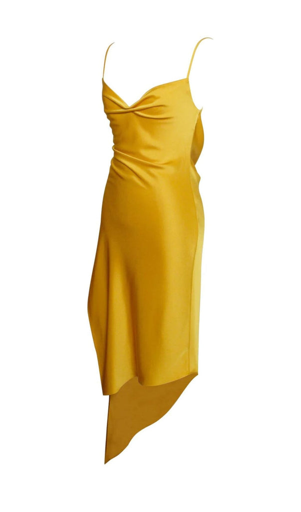 ORANGE SATIN DRAPING MIDI DRESS Dresses styleofcb 