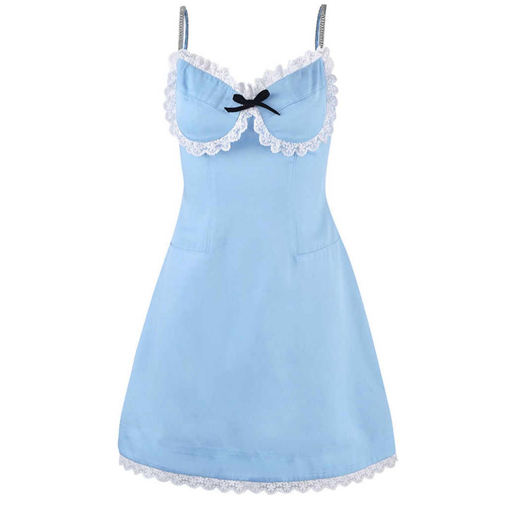 BLUE CUTE LACE SLIP MINI DRESS-dress-Oh CICI SHOP