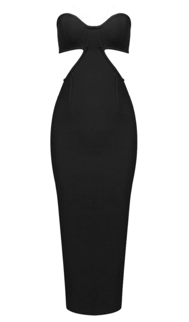 BUSTIER NECKLINE CUT OUT BANDAGE DRESS IN BLACK-Bandage Dresses-Oh CICI SHOP