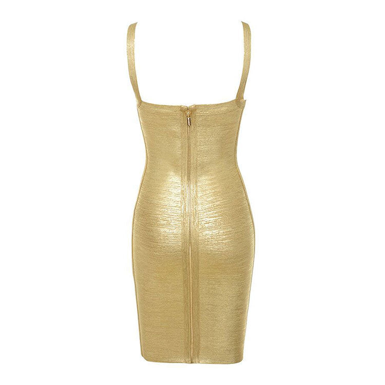 MARYAM METALLIC GOLD COCKTAIL DRESS-Dresses-Oh CICI SHOP