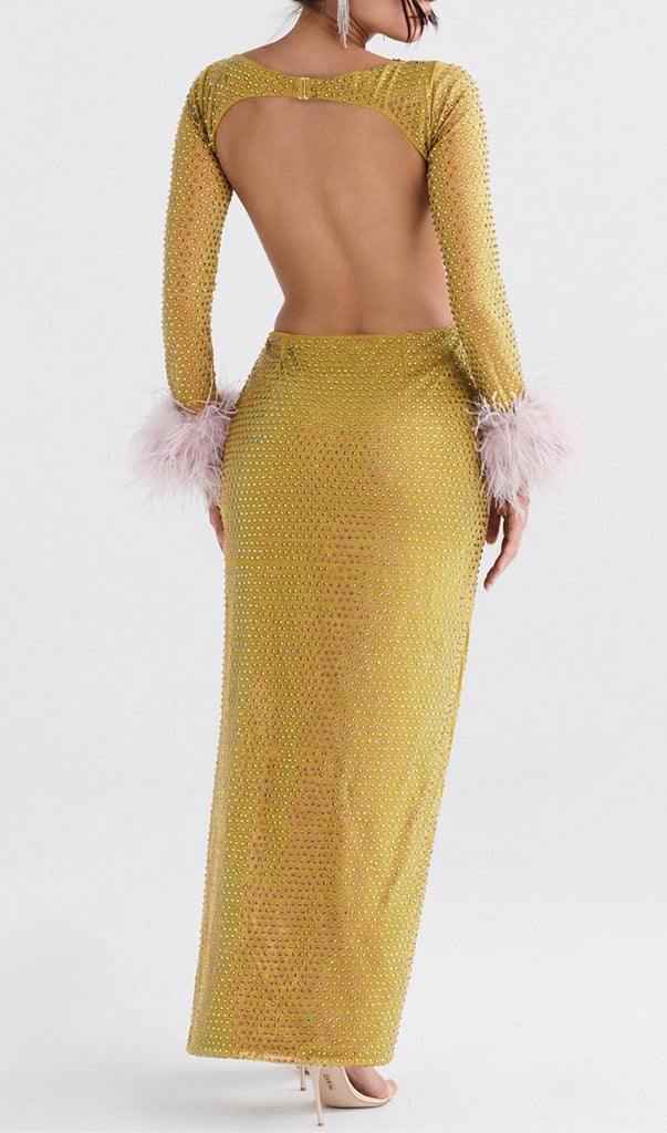 CHARTREUSE CRYSTALLISED MAXI DRESS-Oh CICI SHOP