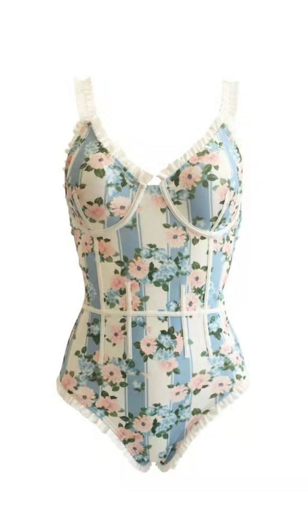 FLORAL PRINT SHIRRED SWIMSUIT-Swimwear-Oh CICI SHOP