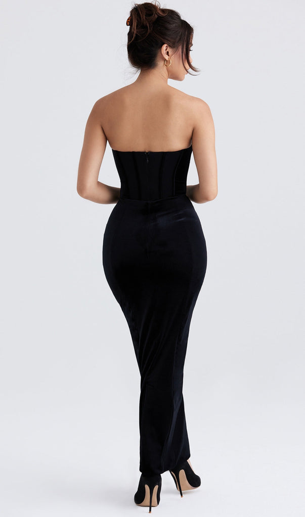 BLACK VELVET CORSET MAXI DRESS-Dresses-Oh CICI SHOP