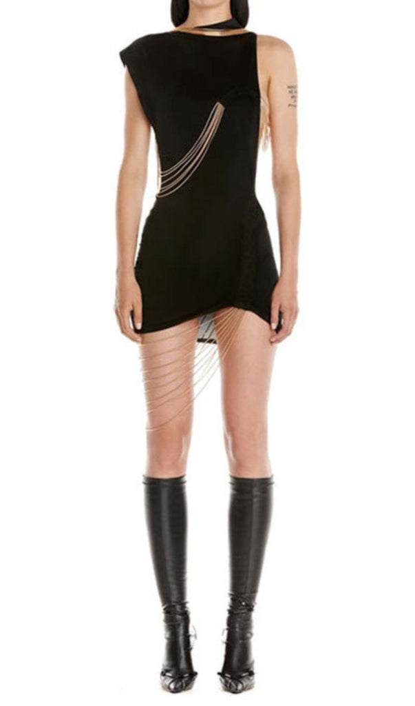 TASSELS BANDAGE MINI DRESS IN BLACK DRESS OH CICI 