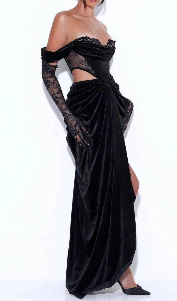 LACE STRAPLESS MAXI DRESS IN BLACK-Oh CICI SHOP
