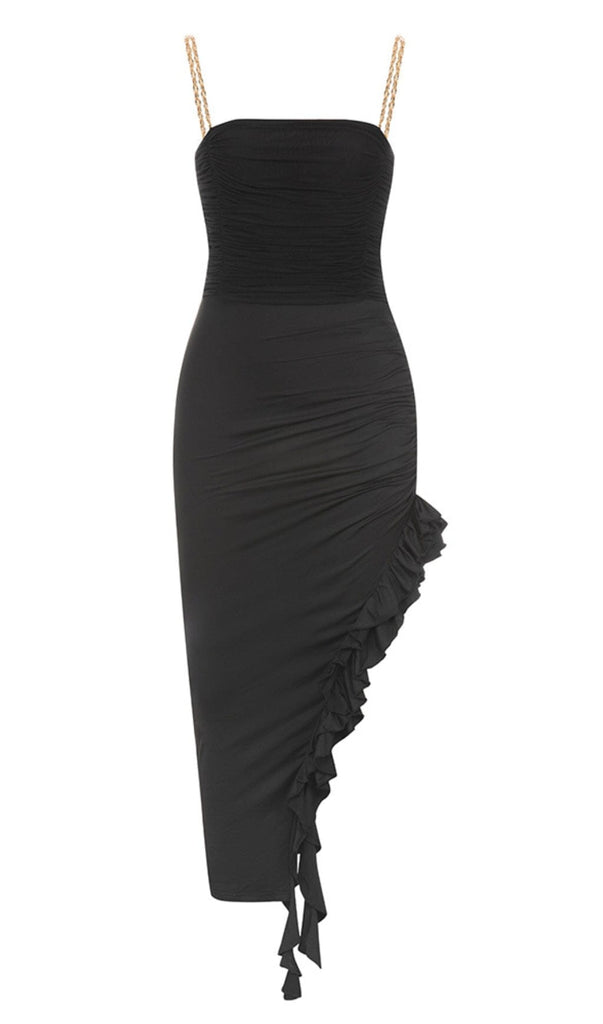 RUFFLE HIGH-LOW DRESS IN BLACK DRESS oh cici 