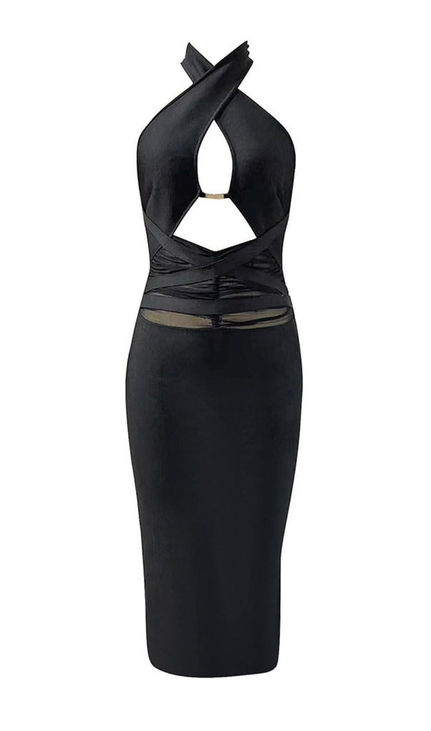 HALTER CUTOUT MIDI DRESS IN BLACK-Oh CICI SHOP