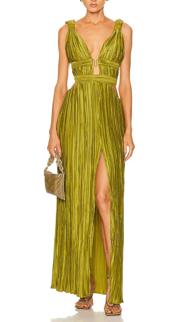 CUTOUT PLUNGE MIDI DRESS IN LIME GREEN DRESS OH CICI 