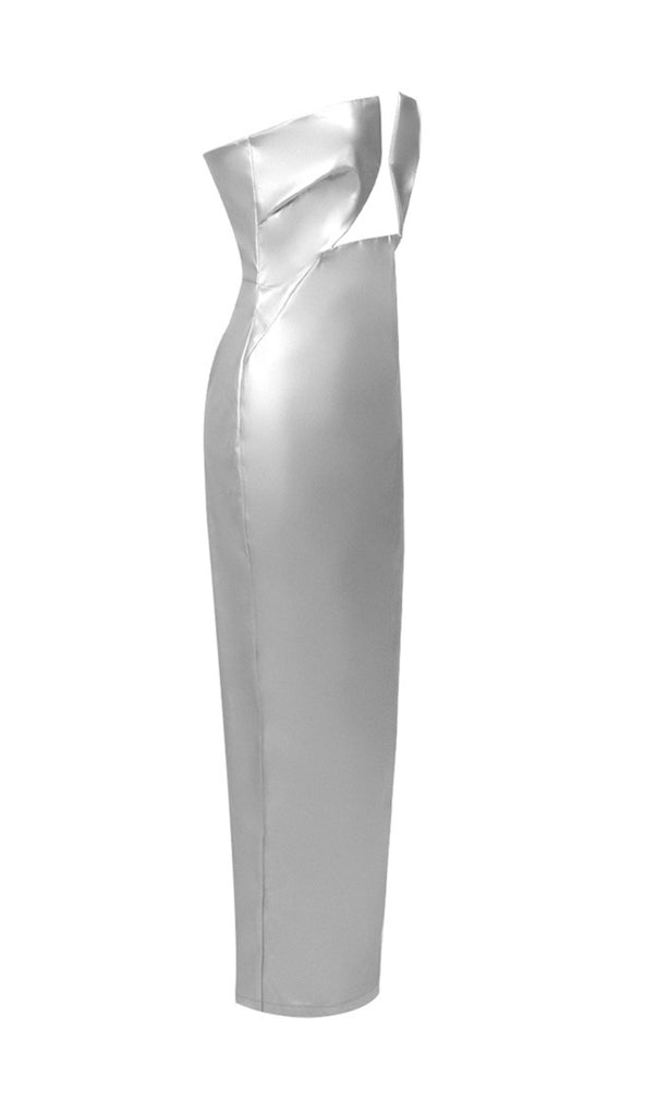 FAUX LEATHER STRAPLESS MAXI DRESS IN SILVER-dresses-Oh CICI SHOP