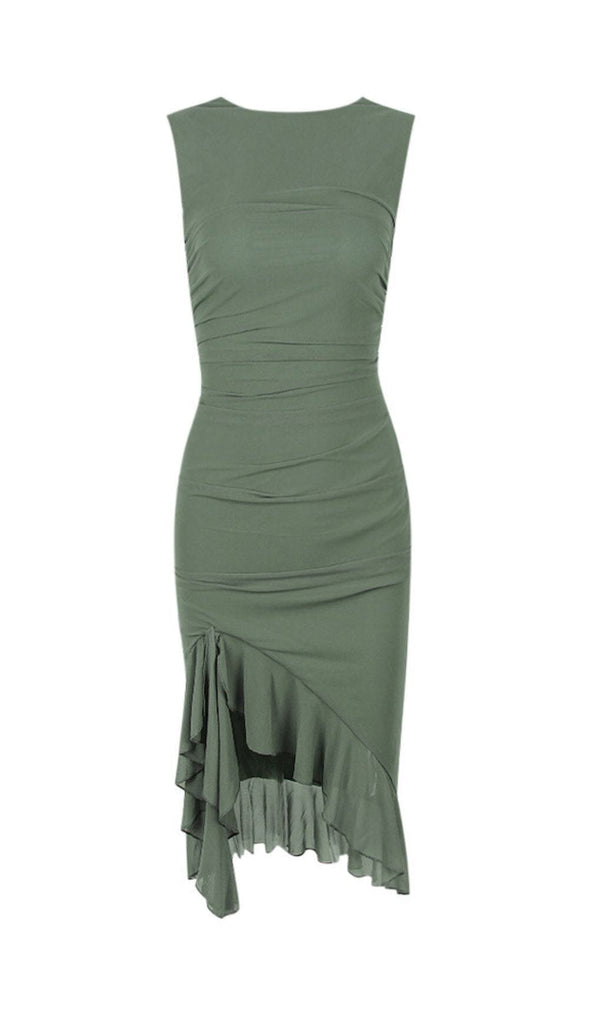 RECHED IRREGULAR COREST DRESS IN GREEN DRESS styleofcb 