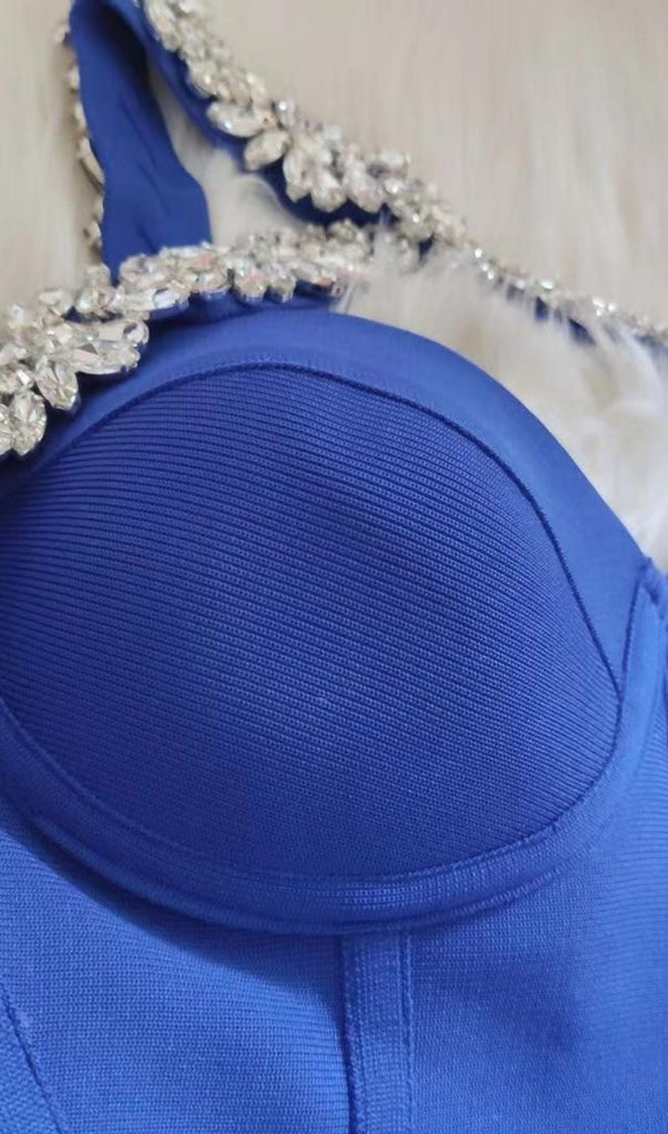 BLUE CRYSTAL COCKTAIL MINI DRESS-Dresses-Oh CICI SHOP