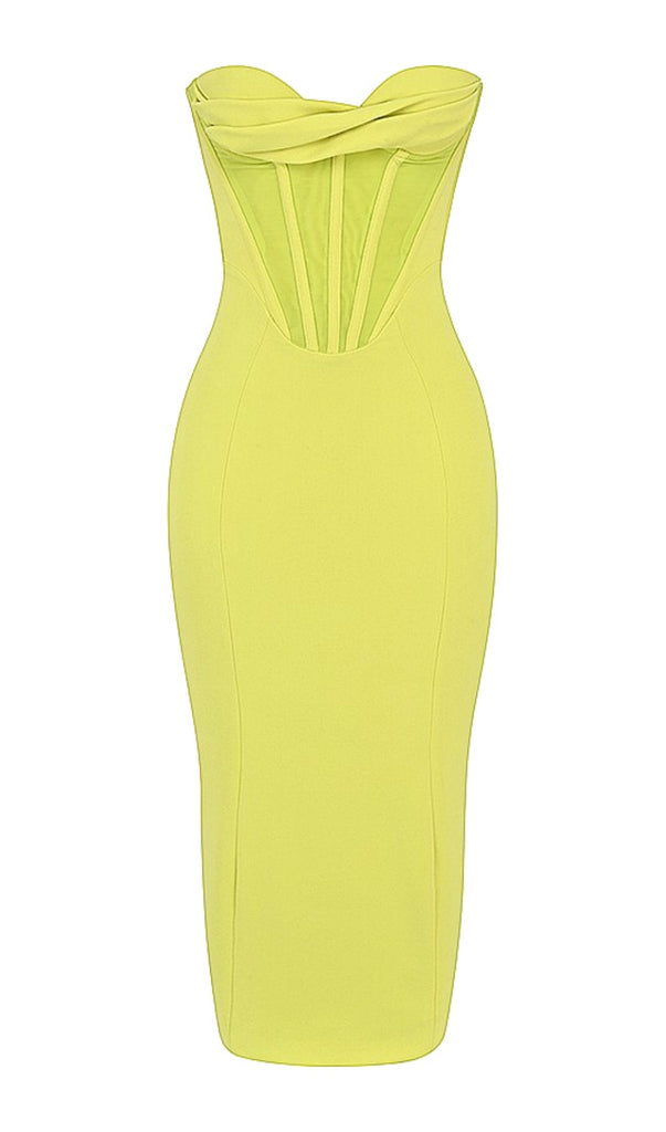 Yellow Strapless Bandage Midi Dress-Dresses-Oh CICI SHOP