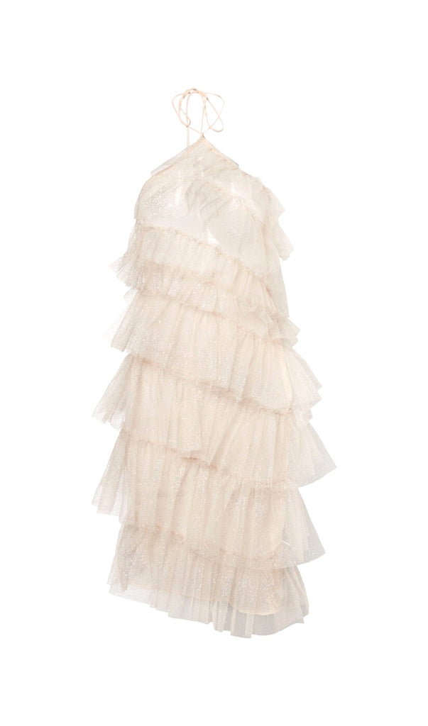 POMPOUS GAUZE SEQUIN MINI DRESS IN WHITE-Dresses-Oh CICI SHOP