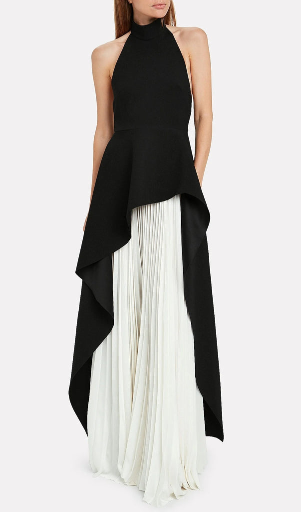 BANDAGE HALTER IRREGULAR MAXI DRESS IN BLACK AND WHITE-Dresses-Oh CICI SHOP
