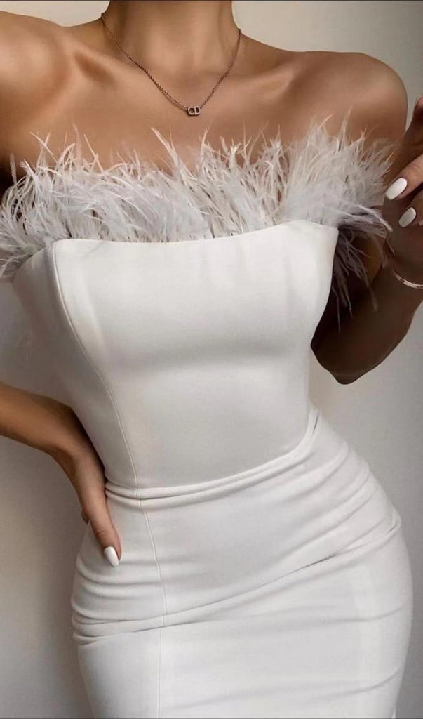 FEATHER STRAPLESS DRESS-Dresses-Oh CICI SHOP