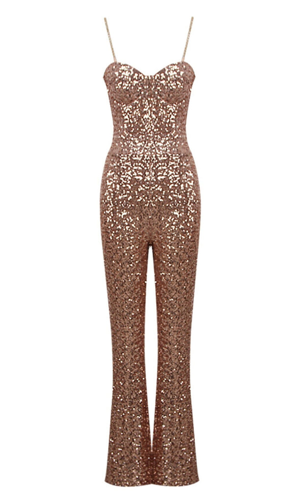 GLITTER STRAPPY JUMPSUIT IN GOLD DRESS OH CICI 