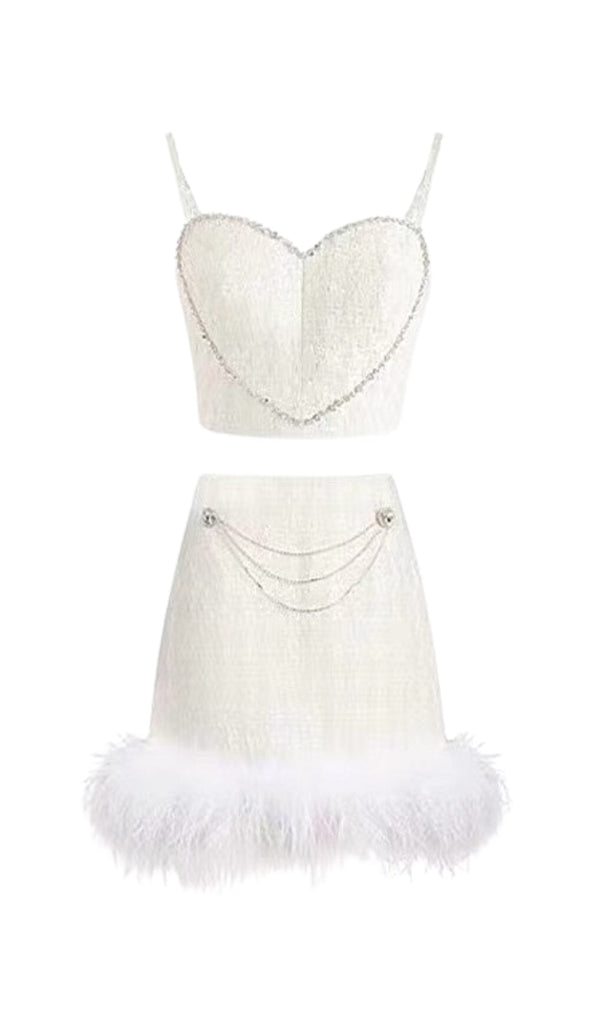 CHANEL'S STYLE WITH FEATHER SHORT SKIRT SUIT IN WHITE-Oh CICI SHOP
