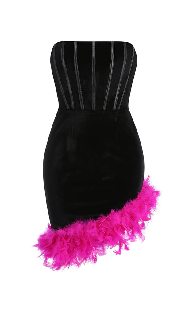 FEATHER CORSET MINII DRESS IN BLACK-Oh CICI SHOP