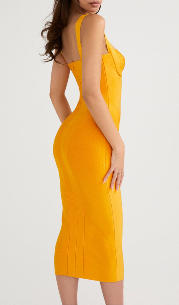 GOOSE YELLOW SLEEVELESS SLIM-FIT SUSPENDER DRESS-Oh CICI SHOP