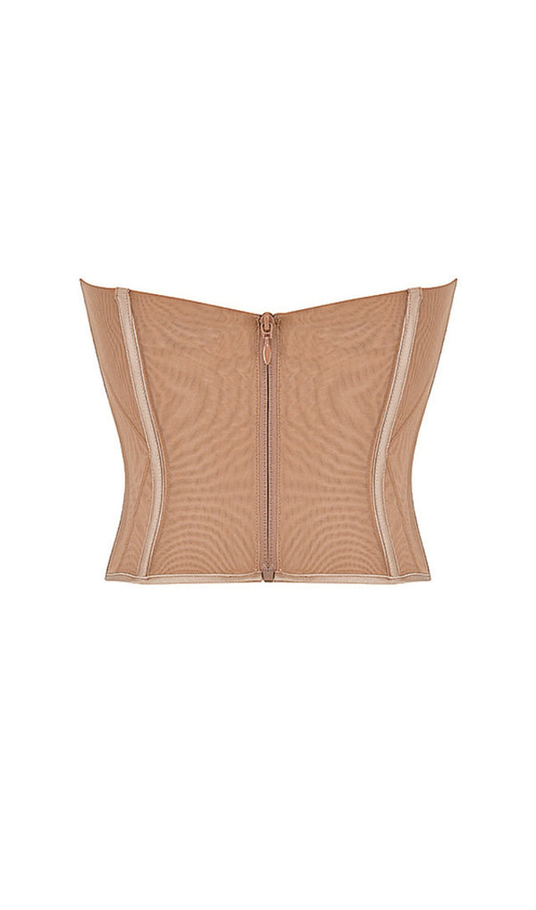 BEIGE MESH STRAPLESS CORSET-Dresses-Oh CICI SHOP