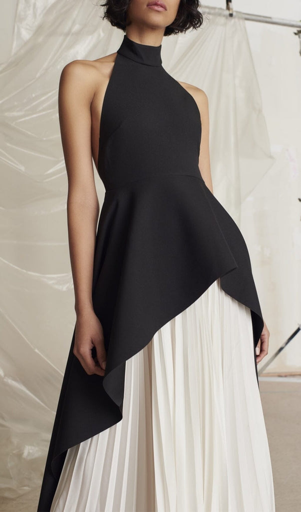 BANDAGE HALTER IRREGULAR MAXI DRESS IN BLACK AND WHITE-Dresses-Oh CICI SHOP