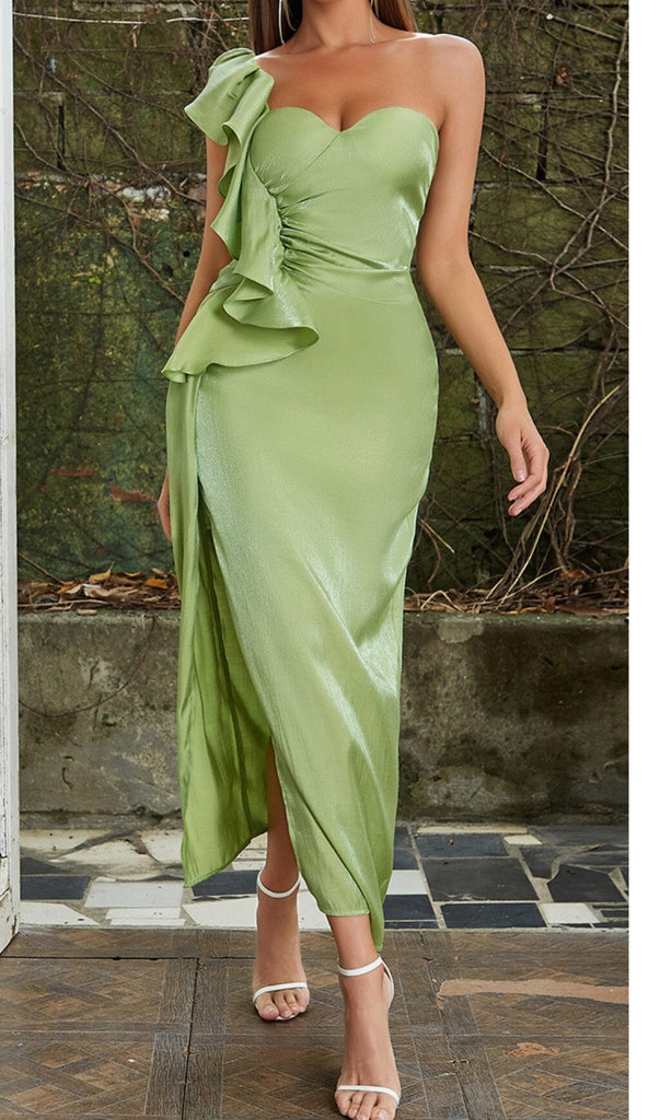 SATIN FOREST CORSET MAXI DRESS IN GREEN-DRESS-Oh CICI SHOP