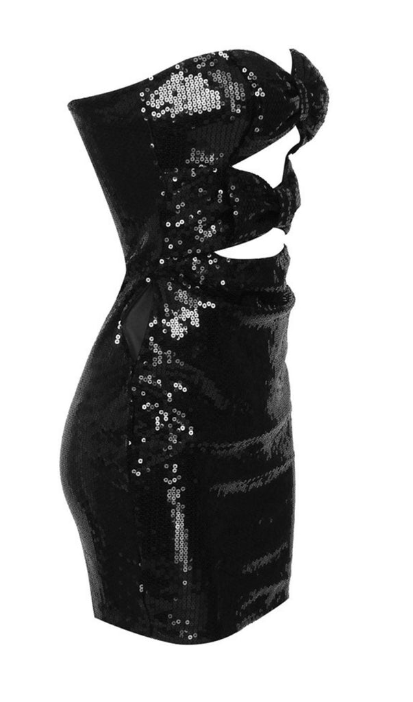 BLACK STRAPLESS SEQUIN MINI DRESS-Dresses-Oh CICI SHOP