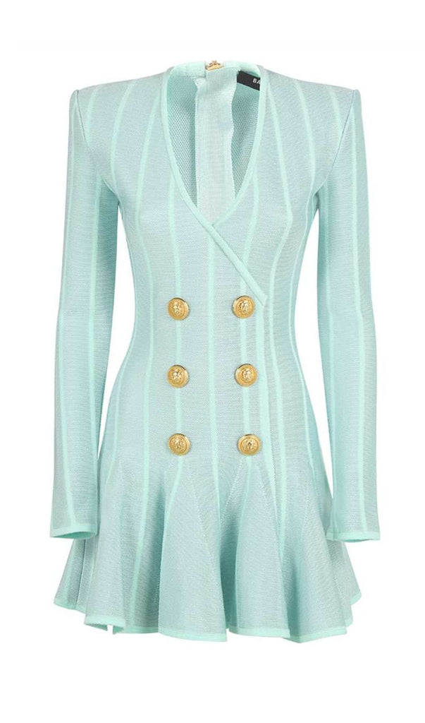 BUTTON-EMBELLISHED MESH MINI DRESS IN MINT DRESS OH CICI