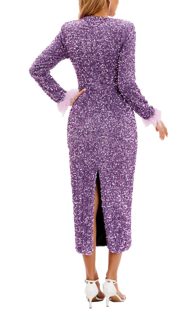 SEQUIN PATCHWORK PLUSH CUFF DRESS IN PURPLE-Oh CICI SHOP