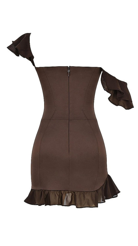 RUFFLE CORSET MINI DRESS IN CHOCOLATE-Dresses-Oh CICI SHOP