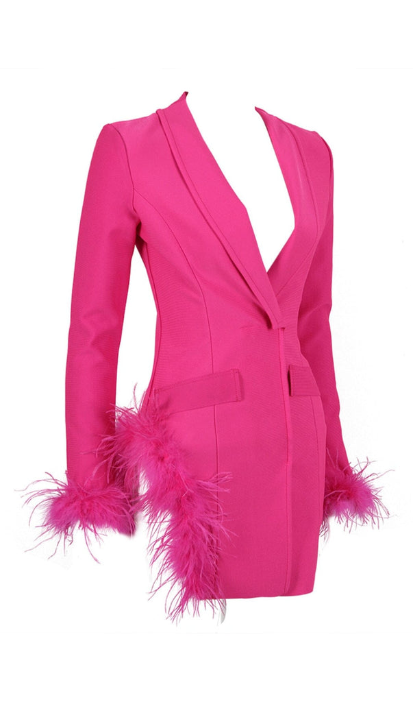 FEATHER JACKET DRESS IN HYPER PINK-Oh CICI SHOP