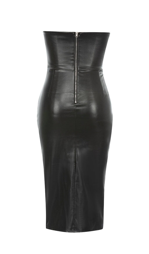 LEATHER STRAPLESS MIDI DRESS IN BLACK-Oh CICI SHOP