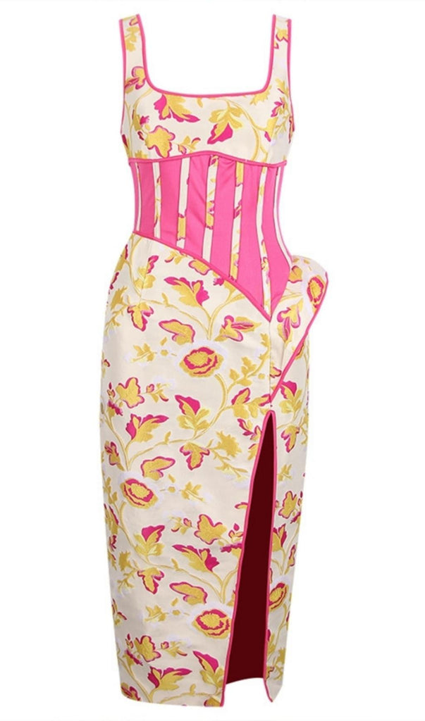 ROSE FLORAL JACQUARD MIDI DRESS-Dresses-Oh CICI SHOP