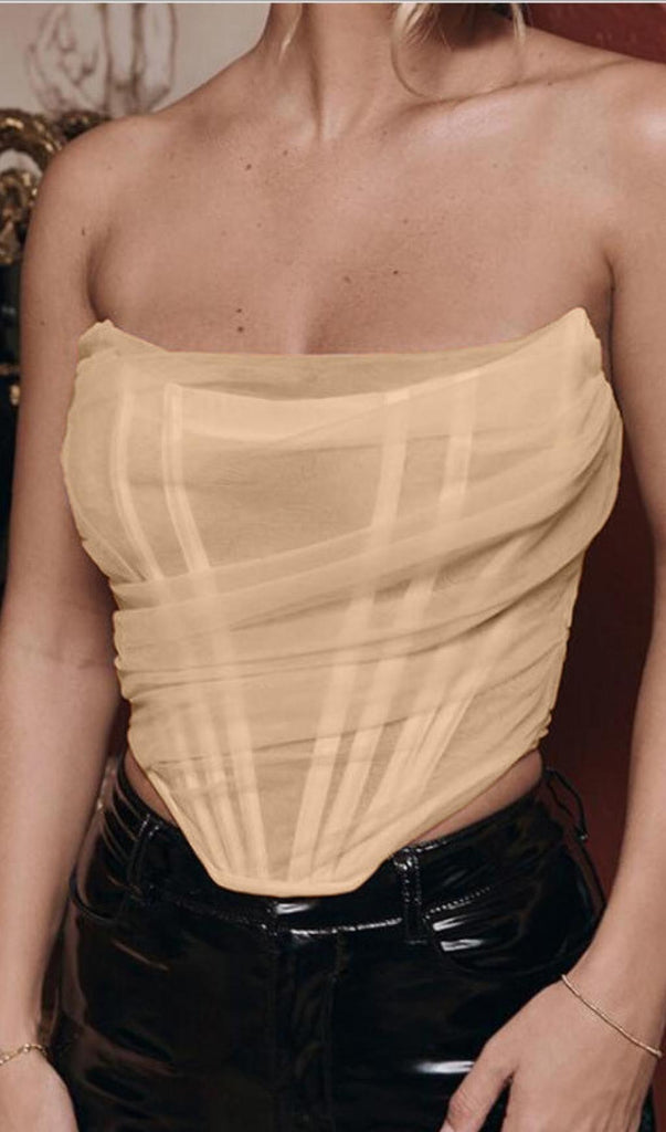 IVORY HERRINGBONE MESH CORSET TOP-Shirts & Tops-Oh CICI SHOP