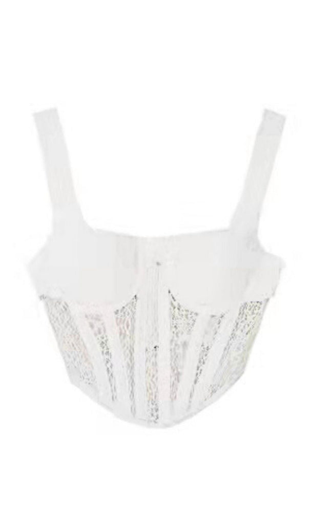 WHITE HOLLOW LACE MESH CORSET TOP-Shirts & Tops-Oh CICI SHOP