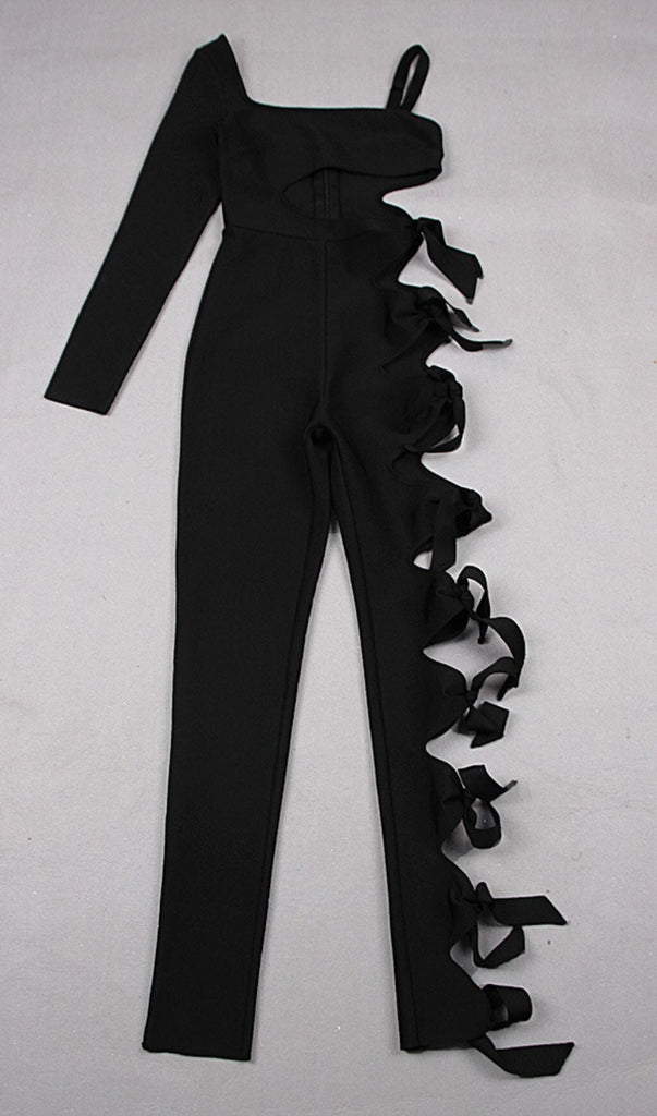 CUT OUT SINGLE-SLEEVE JUMPSUIT IN BLACK DRESS OH CICI 