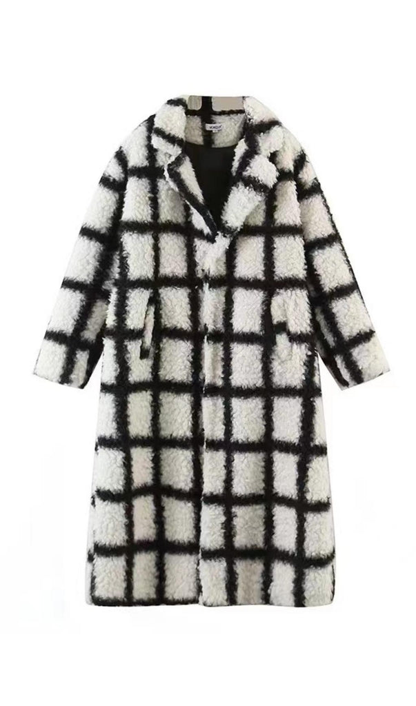 Nina Faux Fur Check Coat Cream And Black-Coats & Jackets-Oh CICI SHOP