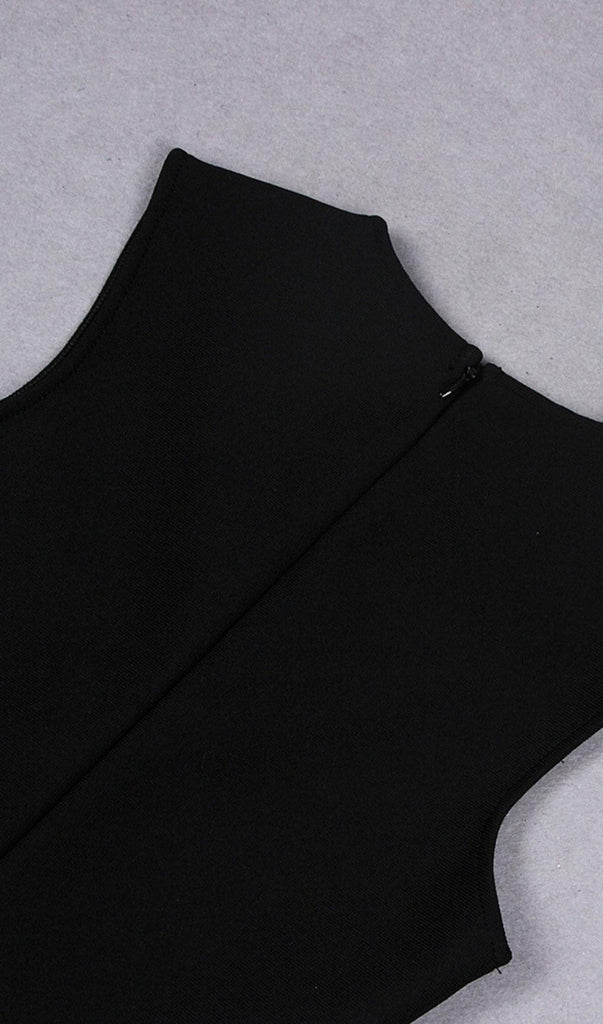 BLACK DRILL CHAIN MIDI BANDAGE DRESS-Dresses-Oh CICI SHOP