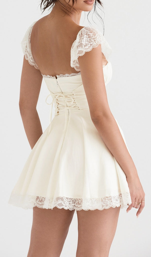 SATIN LACE MINI DRESS IN WHITE-Dresses-Oh CICI SHOP