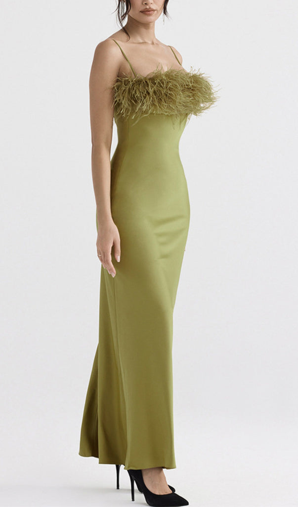 CHARTREUSE FEATHER MAXI DRESS-Oh CICI SHOP
