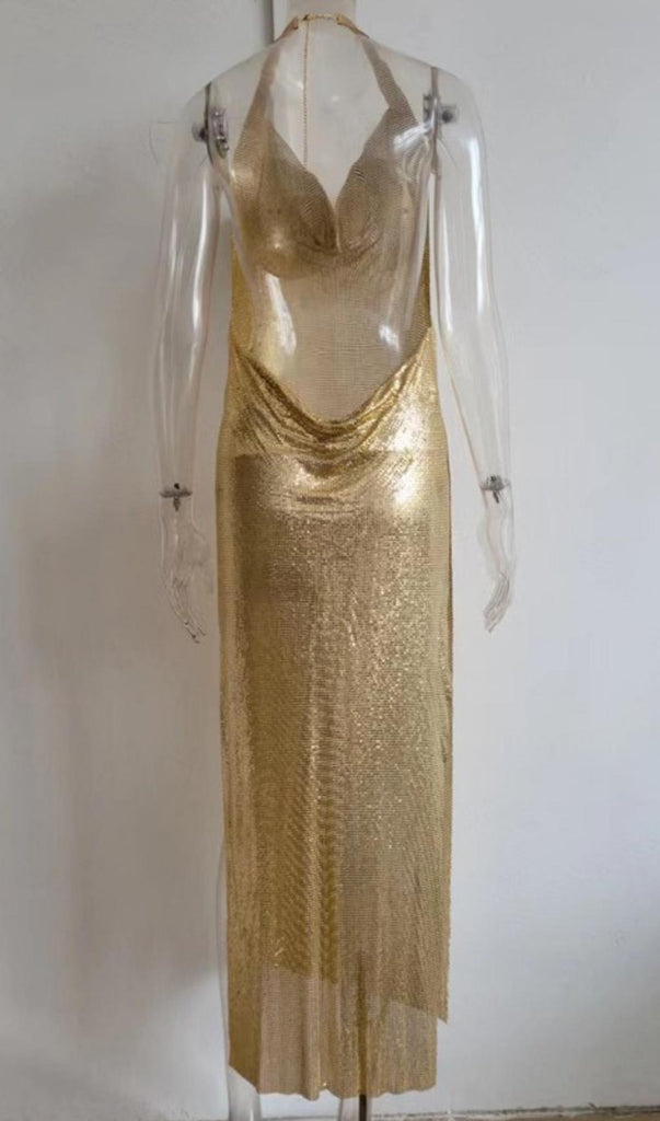 GOLD BACKLESS METALLIC MIDI DRESS-Dresses-Oh CICI SHOP
