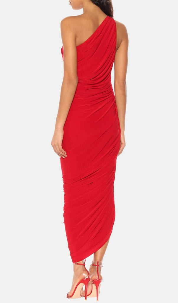 ONE-SHOULDER PLEATED MESH MAXI DRESS IN RED-Dresses-Oh CICI SHOP