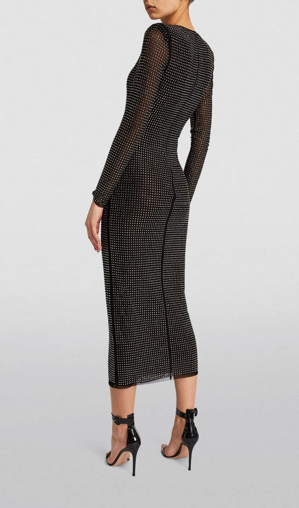 ENBELLISHED MESH MIDI DRESS IN BLACK styleofcb 