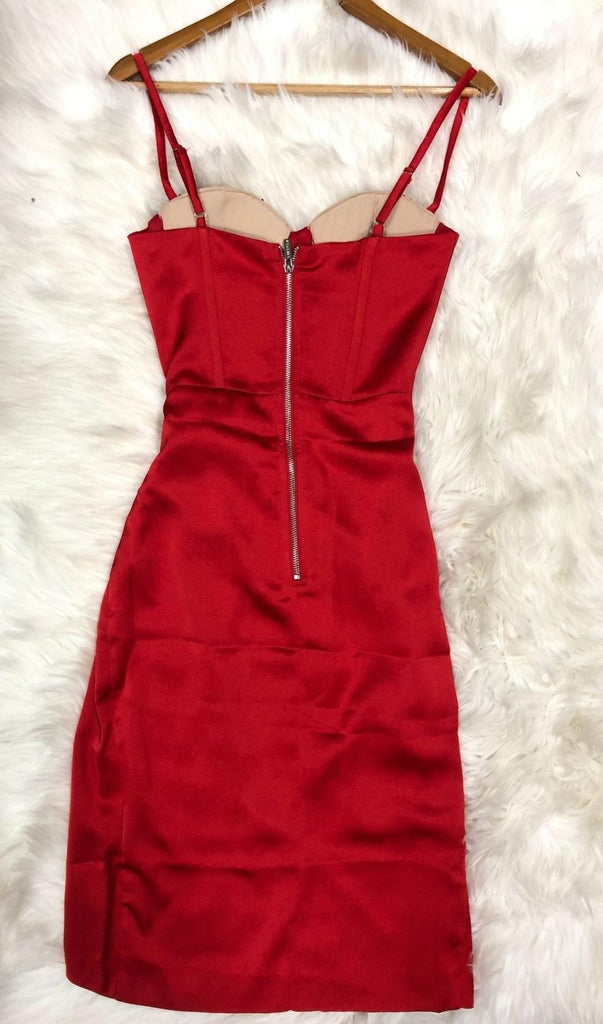 RED DIAMONATE SATIN MIDI DRESS-Dresses-Oh CICI SHOP