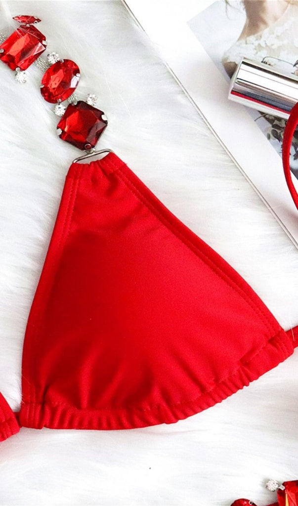 RED DIAMOND LACE UP BIKINI-Swimwear-Oh CICI SHOP