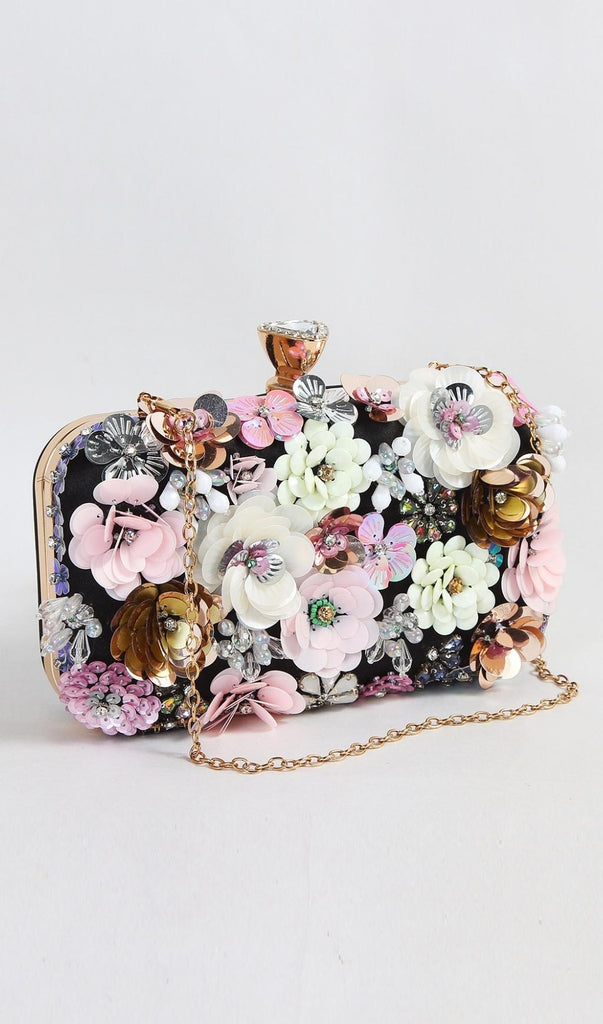 BLACK FLORAL EMBROIDERY CLUTCH-Bags-Oh CICI SHOP