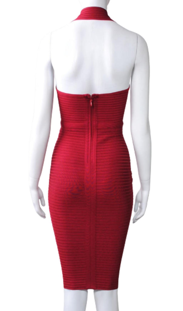 RED BANDAGE WRAP PLUNGE DRESS-Dresses-Oh CICI SHOP