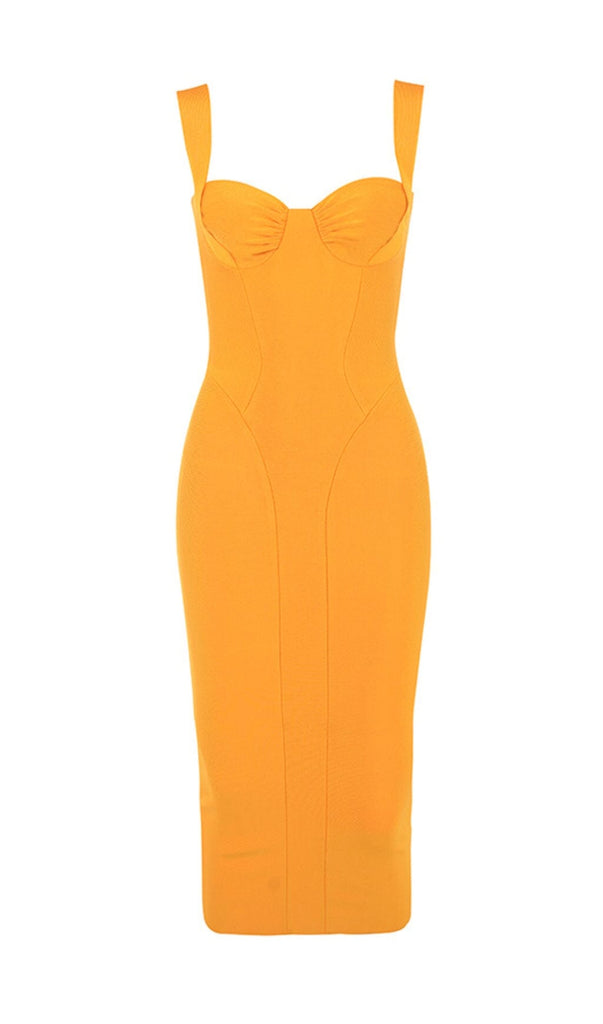 GOOSE YELLOW SLEEVELESS SLIM-FIT SUSPENDER DRESS-Oh CICI SHOP