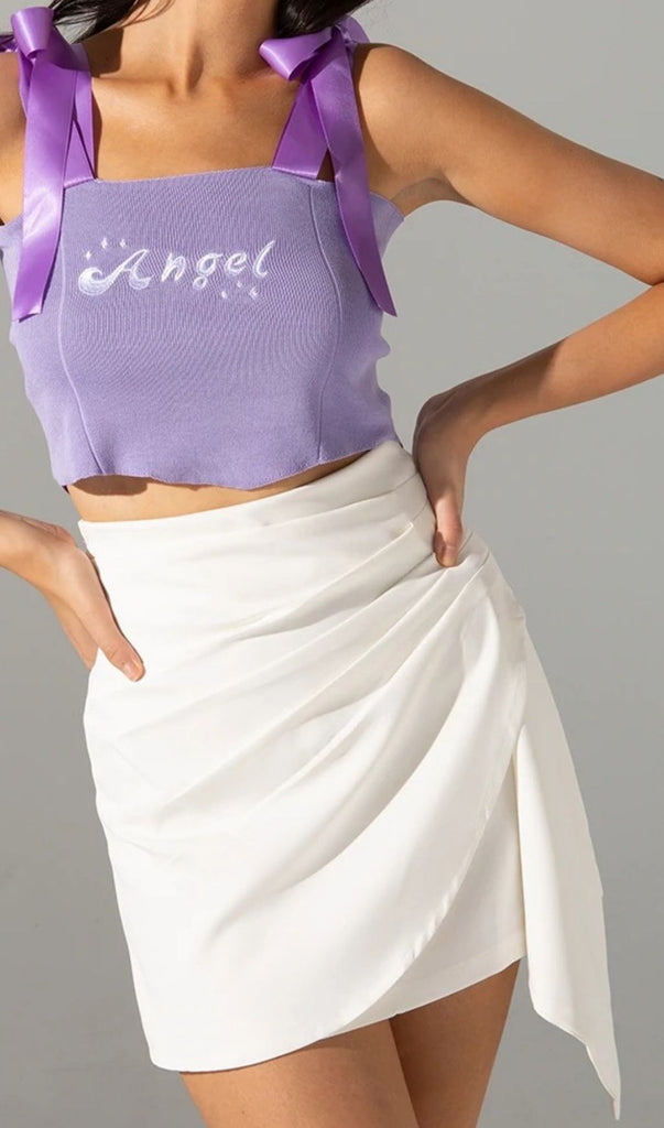 WHITE IRREGULAR SIDE SKIRT-Skirts-Oh CICI SHOP